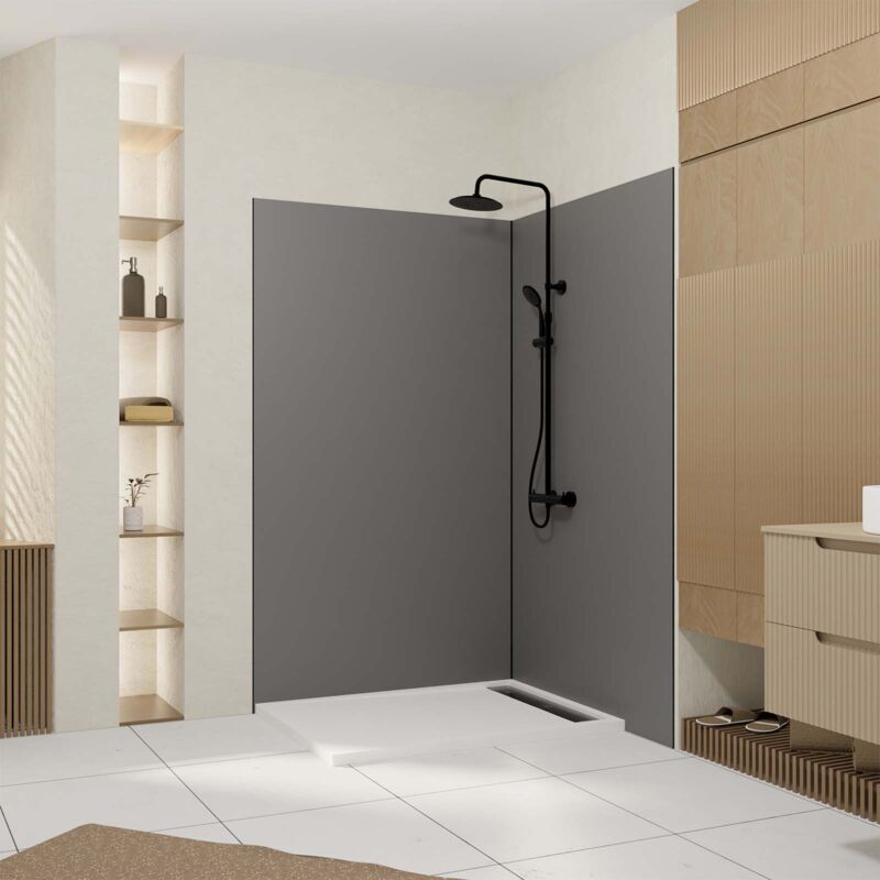 foto del prodotto set di 2 pannelli murali in alluminio grigio 120x210 cm profili neri