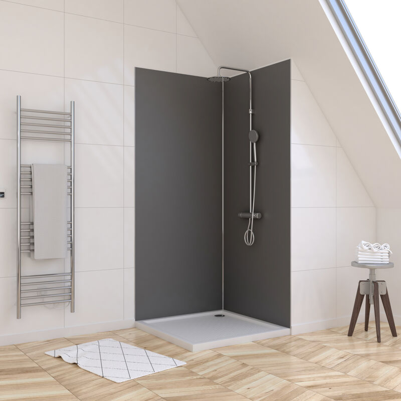 foto del prodotto set di 2 pannelli murali in alluminio grigio 90 90x210 cm con profili anodizzato brillante wall it