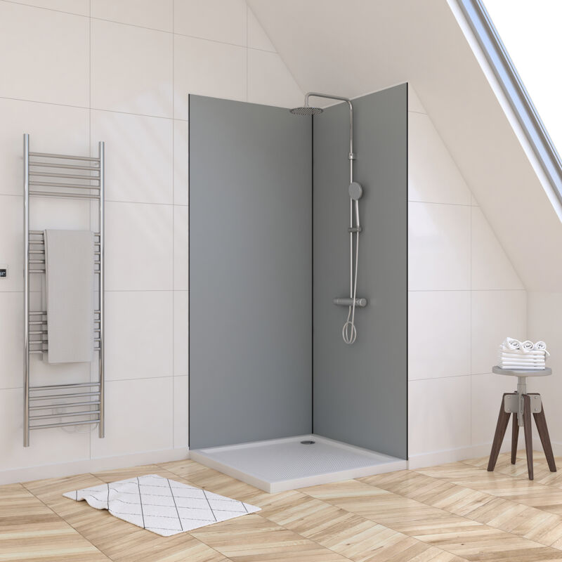 foto del prodotto set di 2 pannelli murali in alluminio silver 90 210 cm profili di finitura e angolo in nero