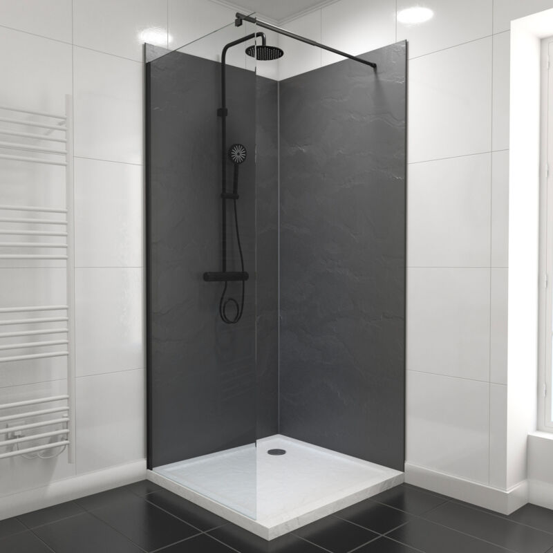 foto del prodotto set di 2 pannelli murali pietra ardesia 90 90x210 cm con profili nero opaco stone it