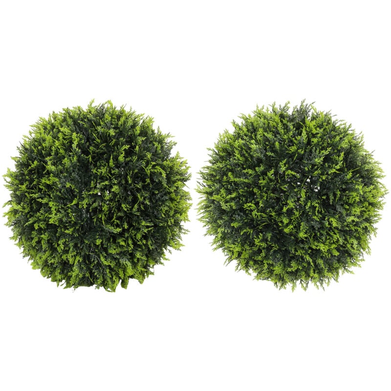 foto del prodotto set di 2 piante finte a sfera con foglie di cedro 45cm verde - homcom