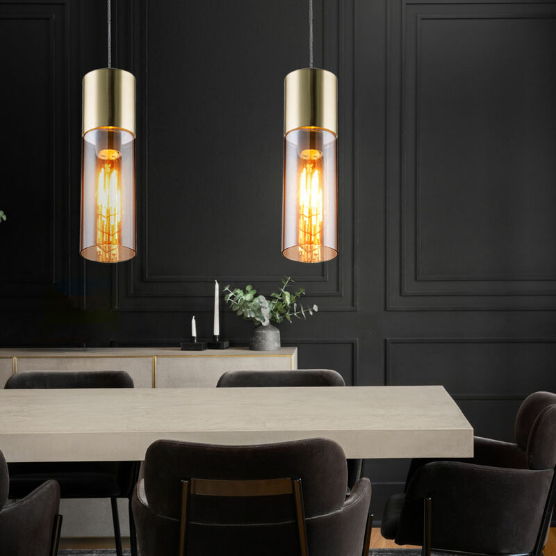 foto del prodotto set di 2 plafoniere design a sospensione soggiorno sala da pranzo vetro pendolo chiaro ottone