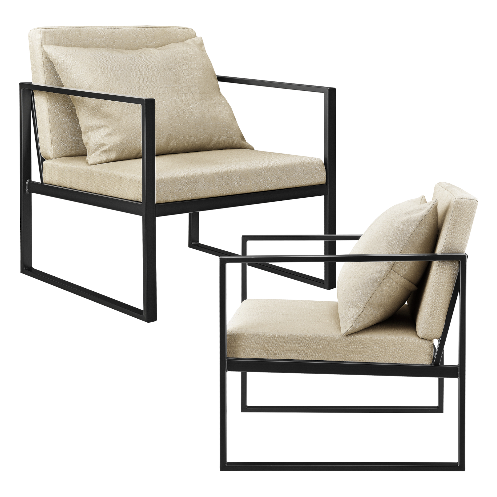 foto del prodotto set di 2 poltrone con telaio in ferro schienale sedile e cuscino imbottiti beige en.casa 