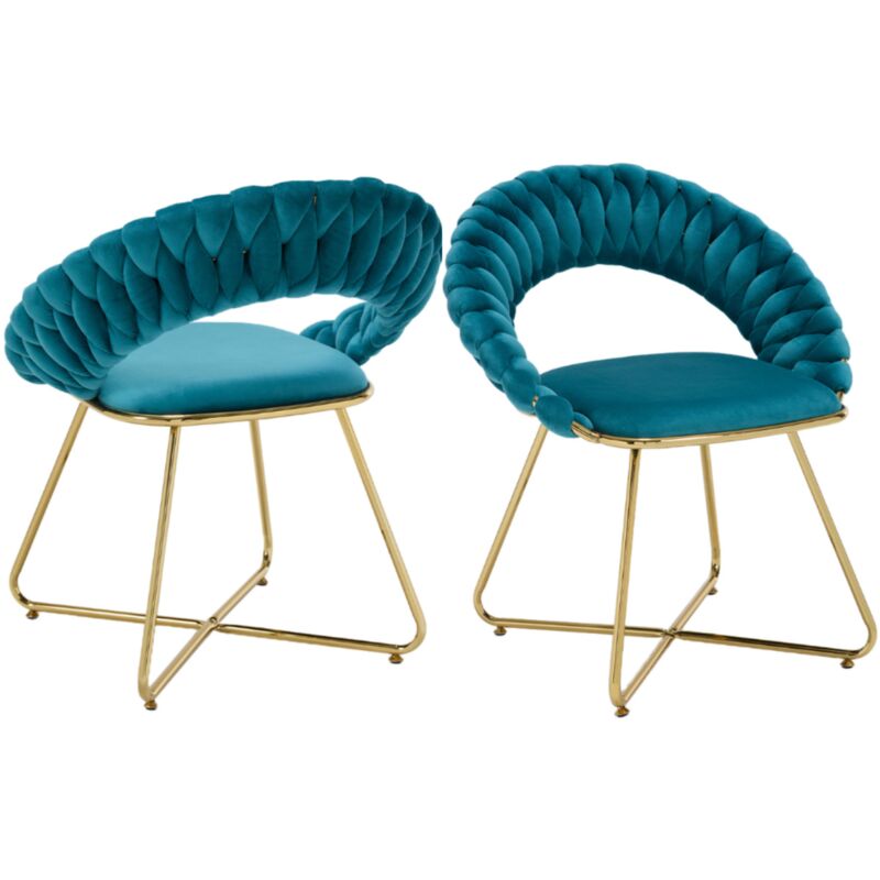 foto del prodotto set di 2 poltrone imbottita in velluto poltrona salotto moderna con gambe in metallo oro sedia da salotto poltrocina, blu, wahson