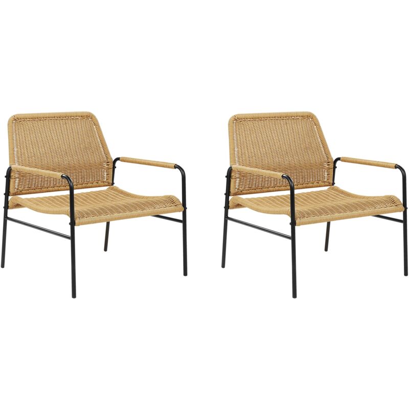 foto del prodotto set di 2 poltrone moderne da giardino in rattan struttura in metallo nero naturale prasimo