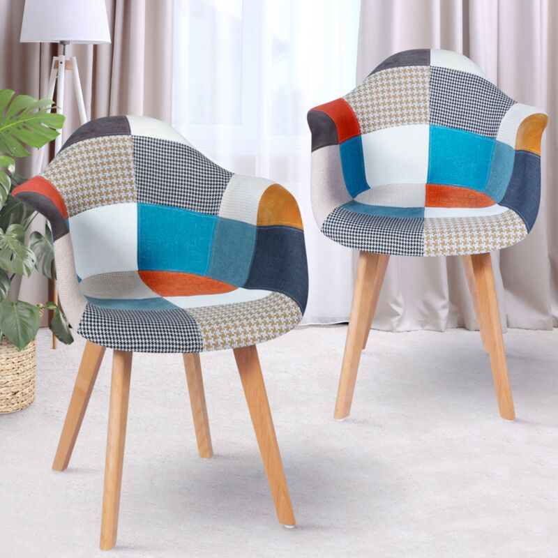 foto del prodotto set di 2 poltrone scandinavo con motivo patchwork multicolore sara