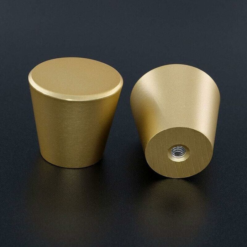 foto del prodotto set di 2 pomelli per mobili dorati, pomelli per porte in ottone, pomelli per cassetti dorati, pomelli rotondi per armadi in ottone in lega di