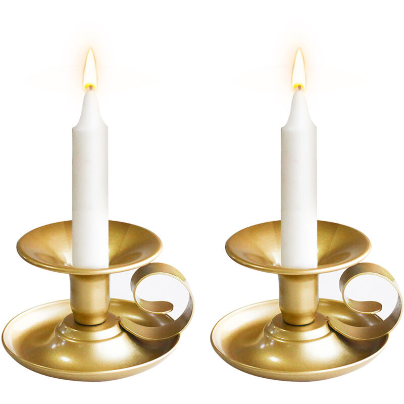 foto del prodotto set di 2 portacandele con manico, candeliere vintage, regalo per decorazione da tavola, matrimonio, bagno, cucina, balcone, decorazione oro 