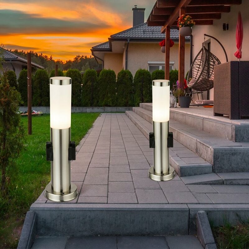 foto del prodotto set di 2 portalampada per esterno in piedi lampada da giardino illuminazione cortile vialetto veranda lampada argento