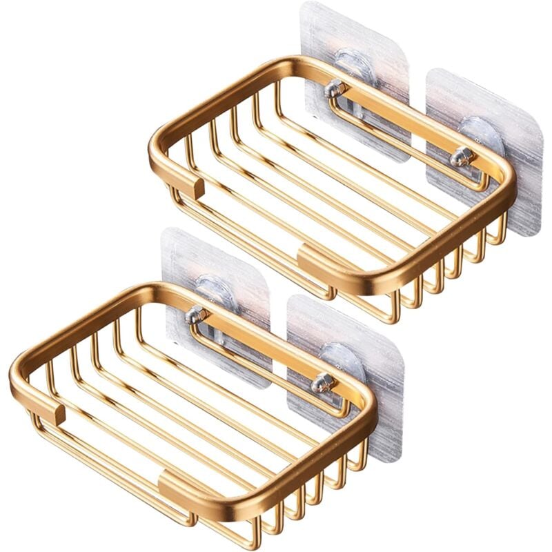 foto del prodotto set di 2 portasapone da parete in alluminio senza giunzioni per il bagno, portasapone senza acqua e con scolapiatti. bebusingoto
