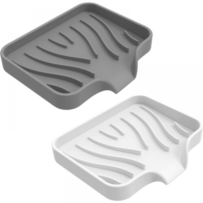 foto del prodotto set di 2 portasapone in silicone bianco e grigio, portasapone con scarico, portasapone, portasapone antiscivolo per il bagno, adatto per sapone,