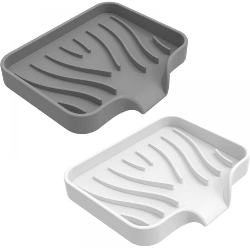 foto del prodotto set di 2 portasapone in silicone bianco e grigio, portasapone con scolapiatti, portasapone, portasapone antiscivolo per il bagno, adatto per sapone,