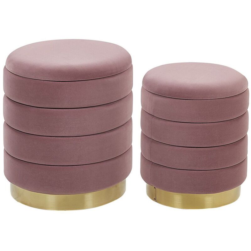 foto del prodotto set di 2 pouf contenitore con rivestimento in poliestere rosa base dorata garland