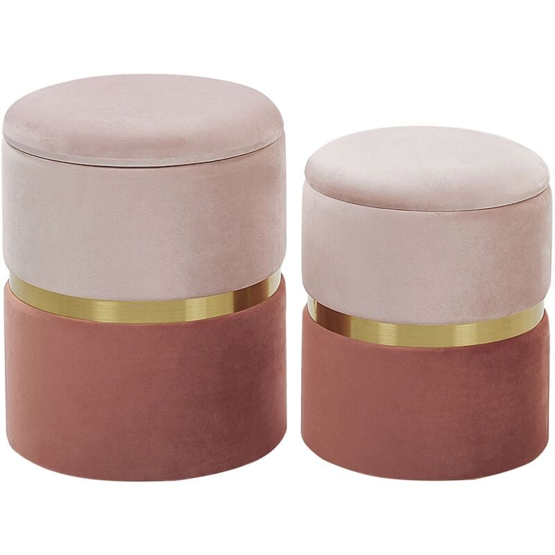 foto del prodotto set di 2 pouf contenitore imbottiti in poliestere rosa chiaro e scuro wichita