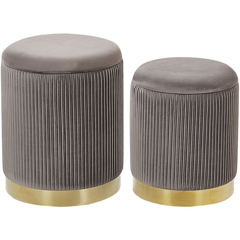 foto del prodotto set di 2 pouf contenitore moderni in poliestere grigio con base oro miramar