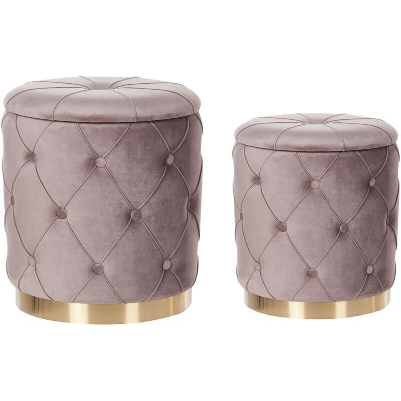 foto del prodotto set di 2 pouf contenitore poliestere grigio talpa imbottitura trapuntata base oro pueblo