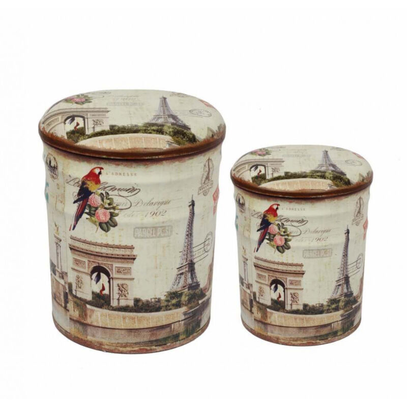 foto del prodotto set di 2 pouf contenitore rotondo poggiapiedi in mdf,pvc cm 30x30x37 buch