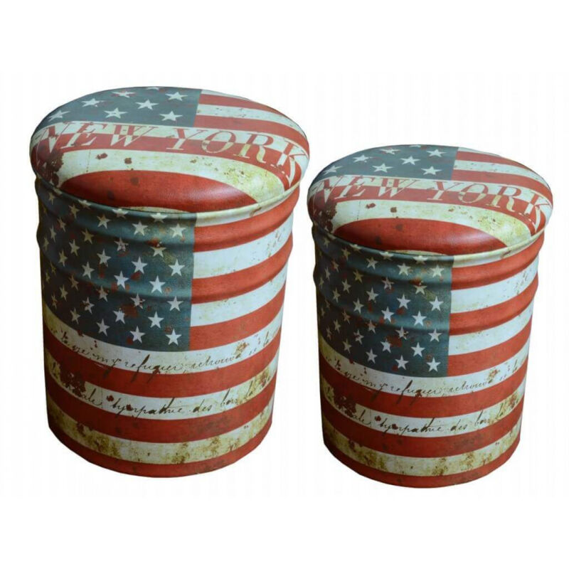 foto del prodotto set di 2 pouf contenitore rotondo poggiapiedi in mdf,pvc cm 30x30x37 buch