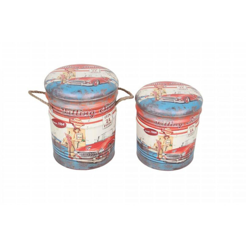 foto del prodotto set di 2 pouf contenitore rotondo poggiapiedi in mdf,pvc cm 30x30x38 lenny