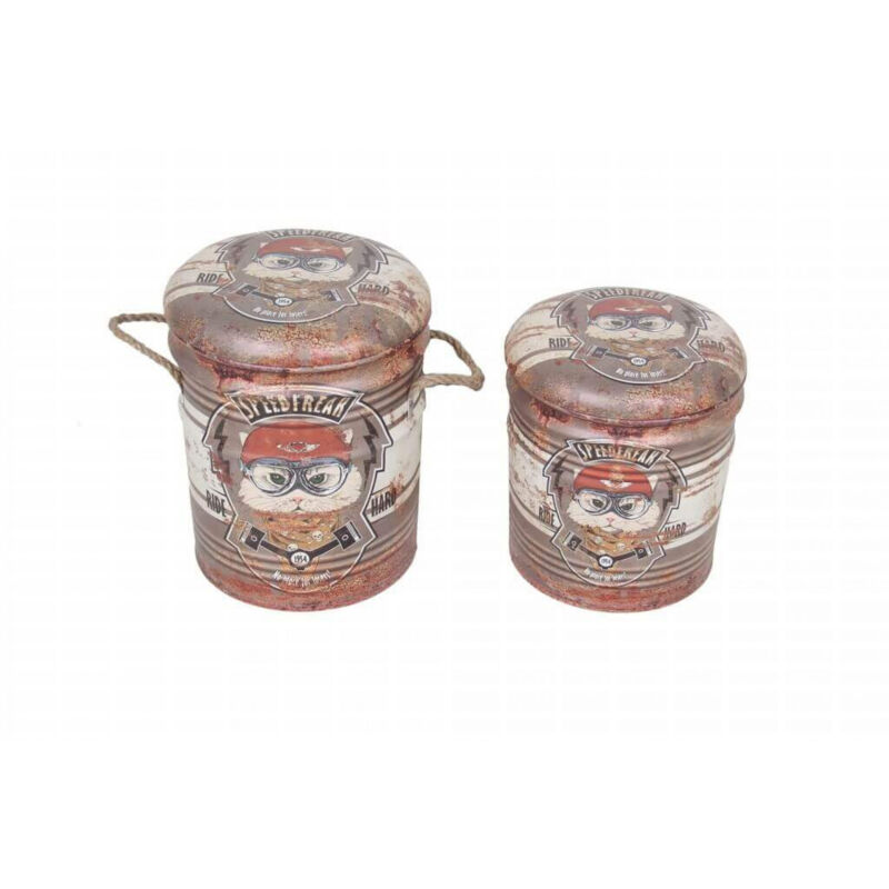 foto del prodotto set di 2 pouf contenitore rotondo poggiapiedi in mdf,pvc cm 30x30x38 lenny