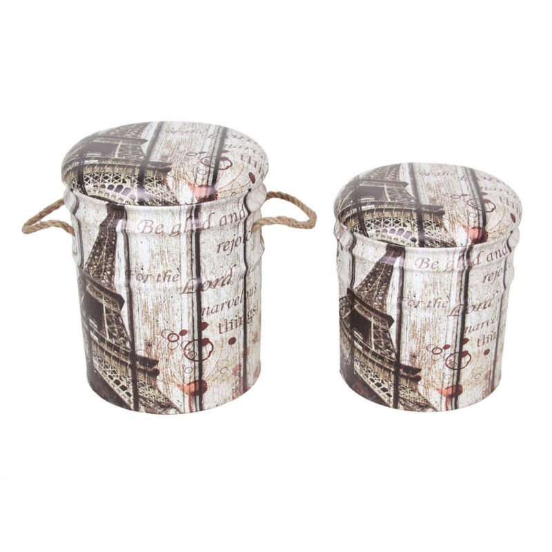 foto del prodotto set di 2 pouf contenitore rotondo poggiapiedi in mdf,pvc cm 30x30x38 lenny