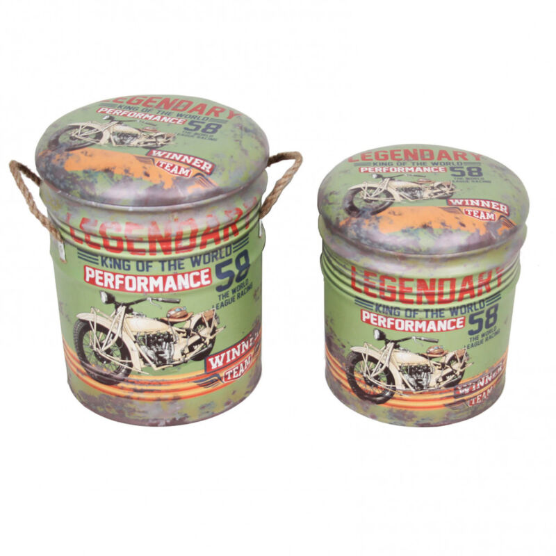 foto del prodotto set di 2 pouf contenitore rotondo poggiapiedi in mdf,pvc cm 30x30x38 lenny