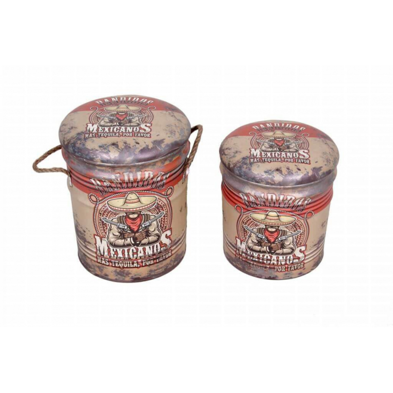 foto del prodotto set di 2 pouf contenitore tondo crema