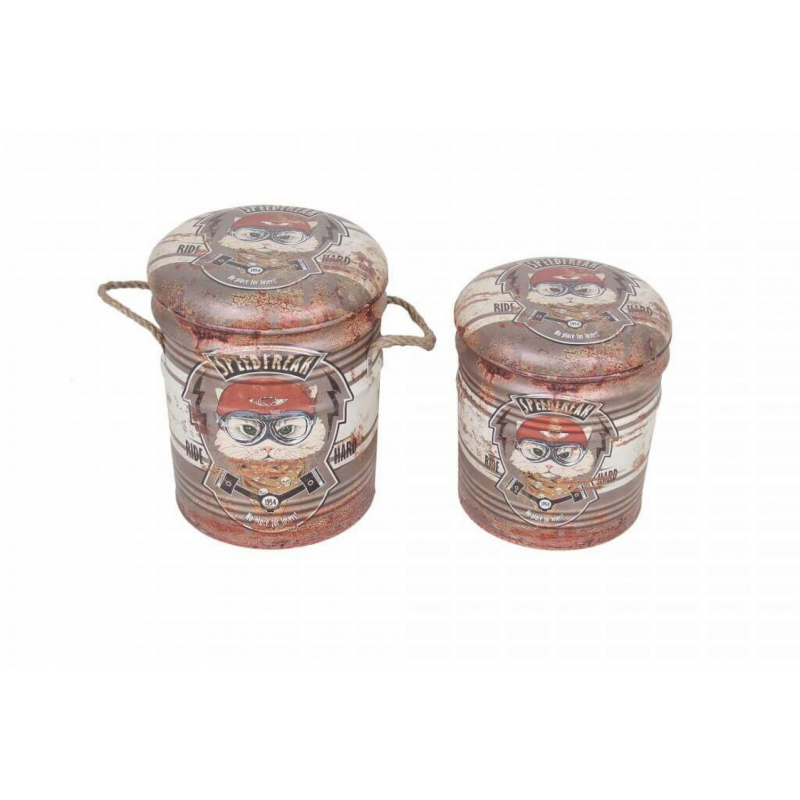 foto del prodotto set di 2 pouf contenitore tondo mattone