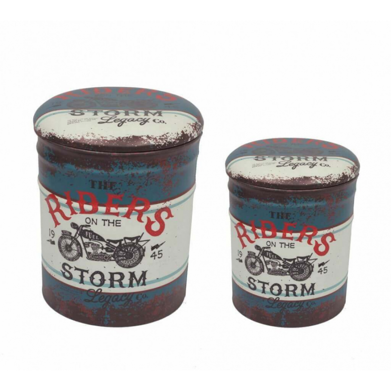 foto del prodotto set di 2 pouf contenitore tondo moto blu