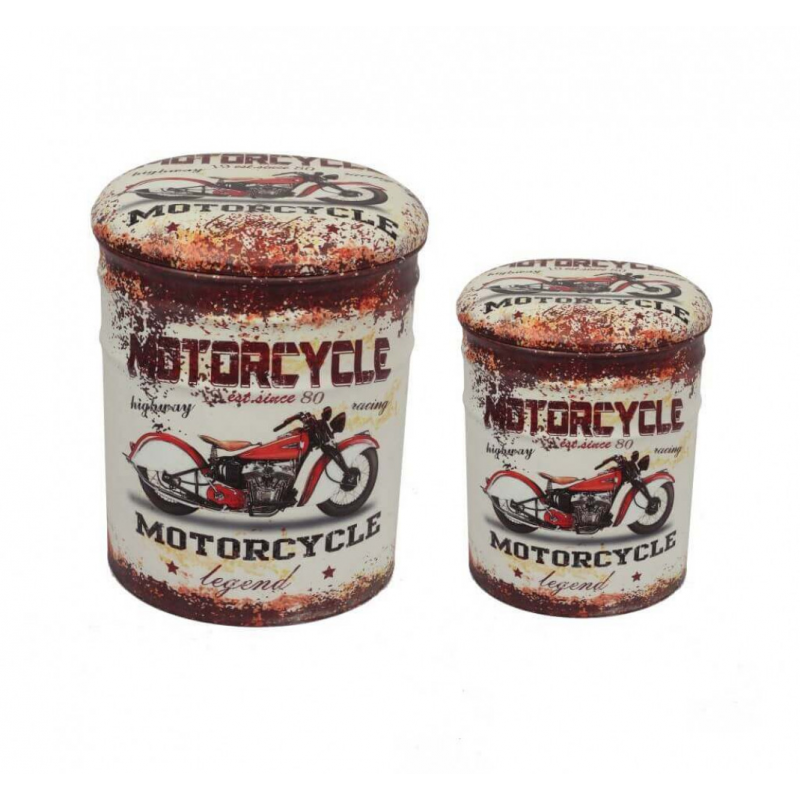 foto del prodotto set di 2 pouf contenitore tondo moto grigio chiaro