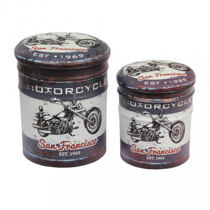 foto del prodotto set di 2 pouf contenitore tondo moto grigio scuro