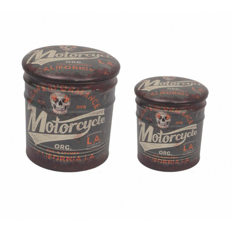 foto del prodotto set di 2 pouf contenitore tondo moto marrone