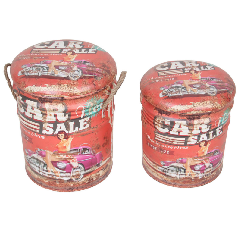 foto del prodotto set di 2 pouf contenitore tondo rosso