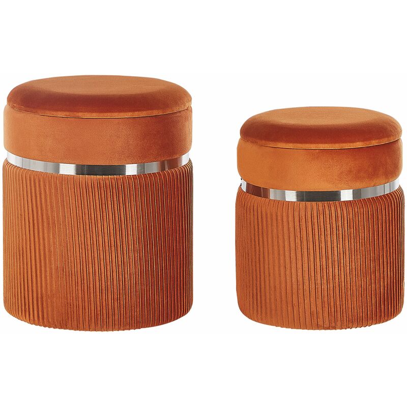 foto del prodotto set di 2 pouf in velluto arancione camdenton