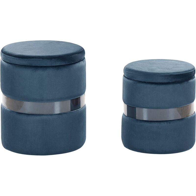 foto del prodotto set di 2 pouf portaoggetti imbottiti in velluto di poliestere azzurro doris