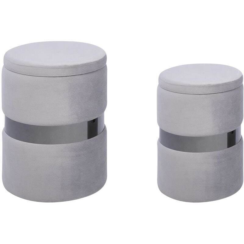 foto del prodotto set di 2 pouf portaoggetti imbottiti in velluto di poliestere grigio doris