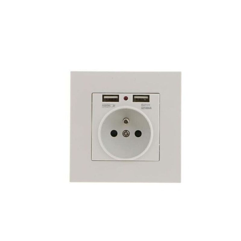 foto del prodotto set di 2 prese a muro, presa elettrica a muro con doppia usb 5v 2100ma, presa da incasso con 2 porte usb, pratica e maneggevole