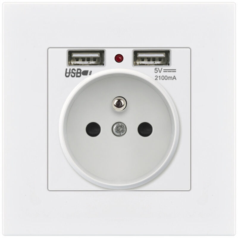 foto del prodotto set di 2 prese a muro, presa elettrica a muro con doppia usb 5v 2100ma, presa da incasso con 2 porte usb, pratica e maneggevole