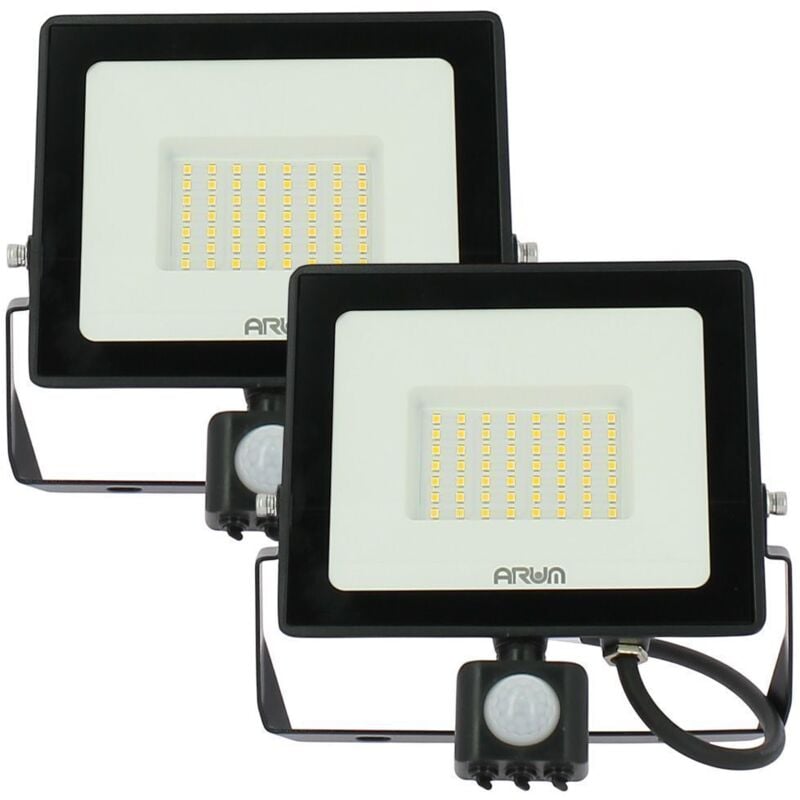 foto del prodotto set di 2 proiettori a led da 50w rilevatore di movimento nero ip65 temp rature de couleur bianco neutro 4000k