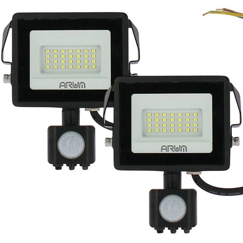 foto del prodotto set di 2 proiettori led 20w rilevatore di movimento nero ip44 temp rature de couleur bianco neutro 4000k