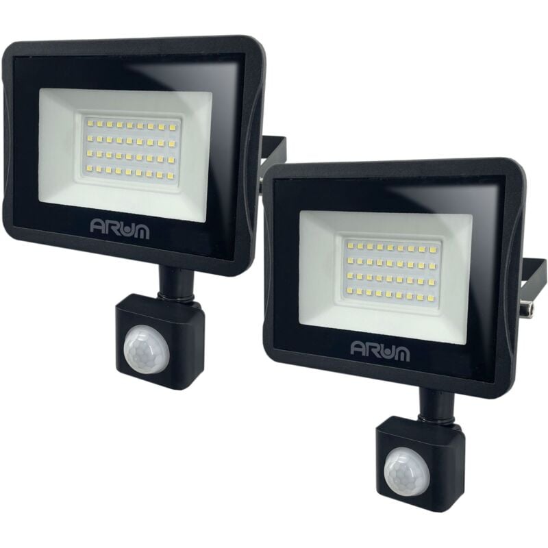 foto del prodotto set di 2 proiettori led da 30w rilevatore di movimento da esterno nero temp rature de couleur bianco neutro 4000k