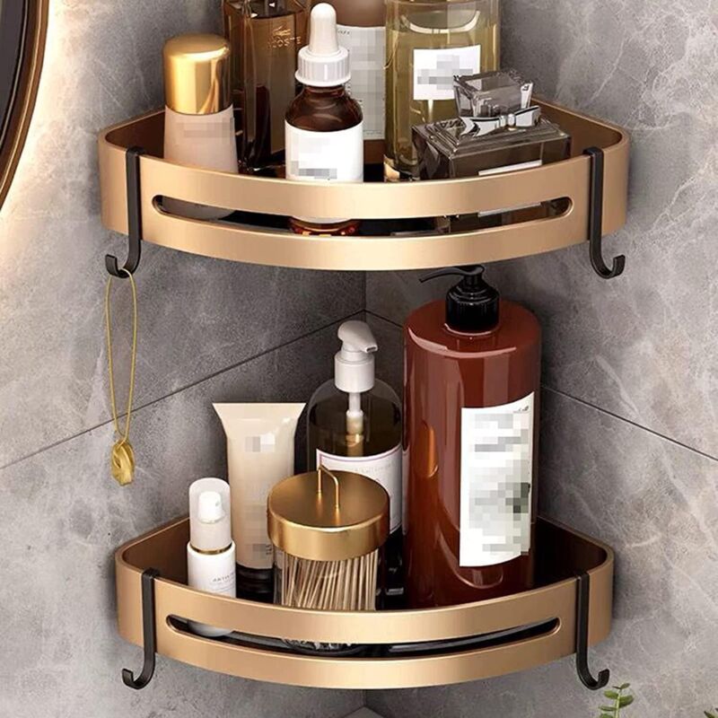 foto del prodotto set di 2 ripiani angolari per bagno antiruggine, dorati