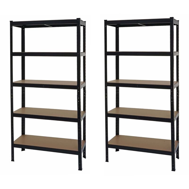 foto del prodotto set di 2 ripiani per cantina per carichi pesanti 5 ripiani acciaio nero e mdf 180x90x40 cm 040007485