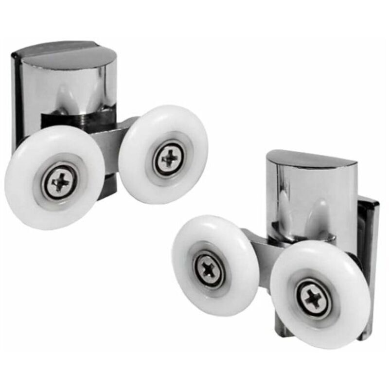 foto del prodotto set di 2 rotelle doppie per porta doccia scorrevole 2 ruote in lega di zinco da 23 mm di diametro, rotelle per doccia per bagno. ruote superiori e