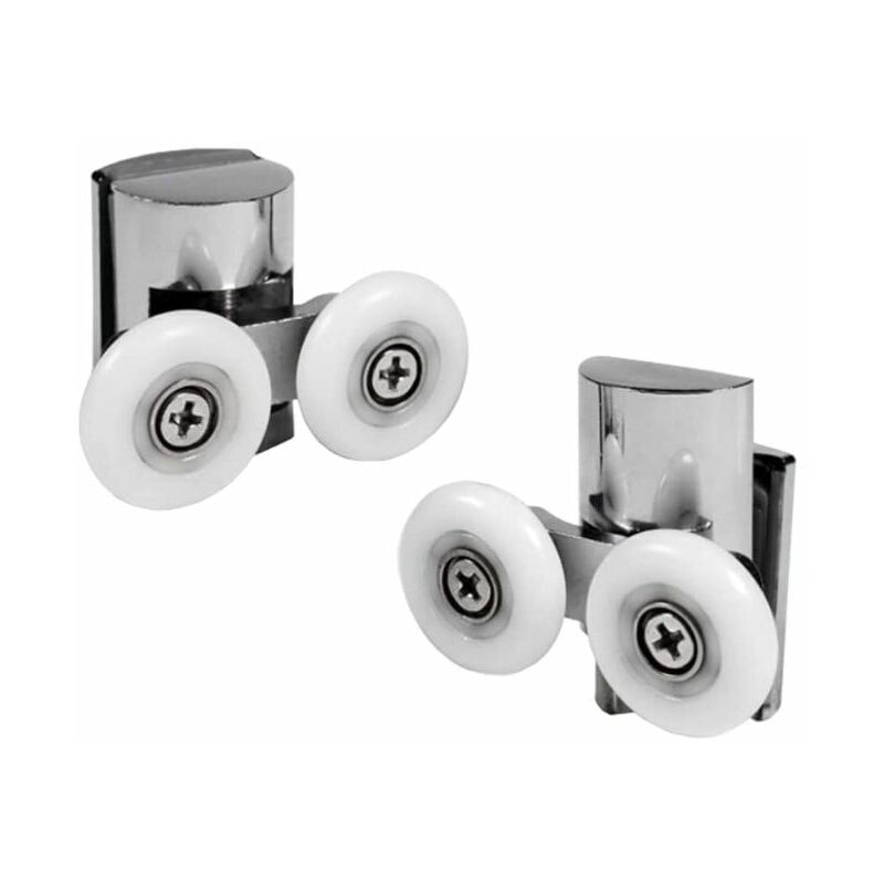 foto del prodotto set di 2 rulli doppi per porte scorrevoli della doccia 2 ruote, diametro 23 mm, lega di zinco, rullo doccia per il bagno. rulli superiori e