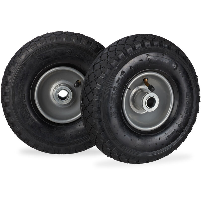 foto del prodotto set di 2 ruote 3.00 4 per carriola, ad aria, 260x85 mm, cerchione in acciaio, max.100 kg, nero grigio relaxdays