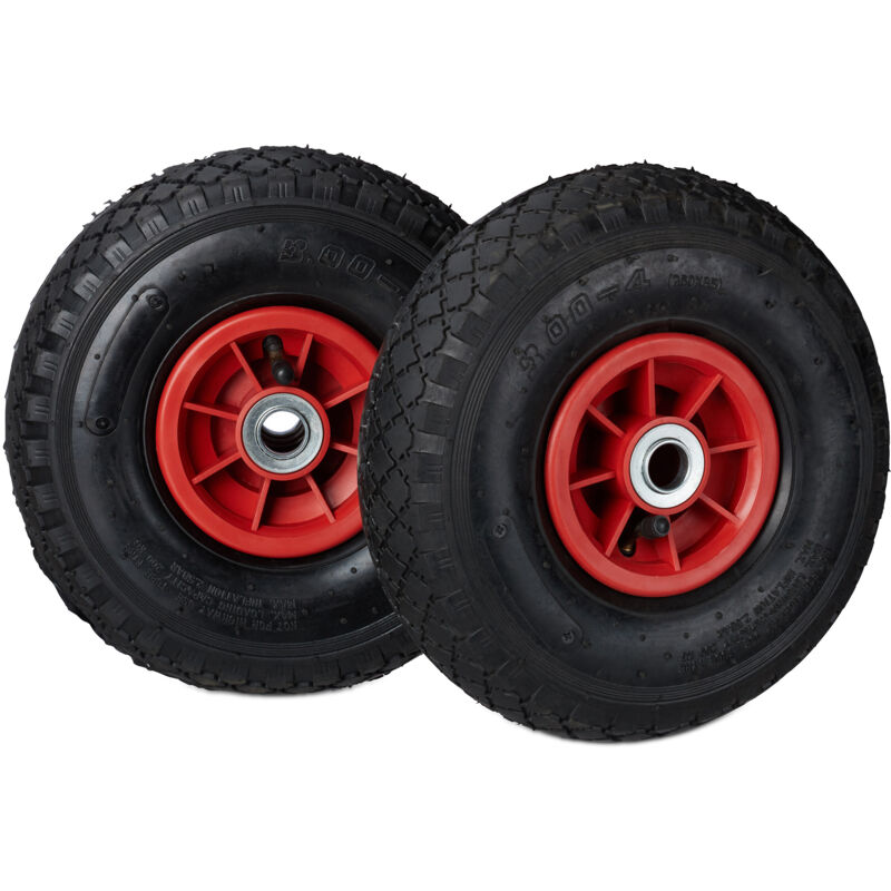 foto del prodotto set di 2 ruote 3.00 4 per carriola, ad aria, 260x85 mm, cerchione in plastica, max.80 kg, nero rosso relaxdays
