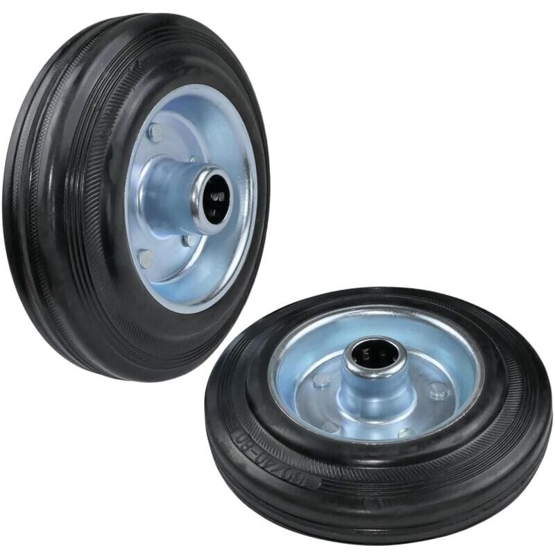 foto del prodotto set di 2 ruote per carrello 160 mm con cuscinetto a sfere - portata 130 kg - colore ruota gomma nera - cerchio in acciaio