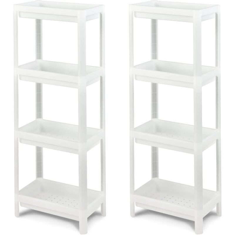 foto del prodotto set di 2 scaffali a 4 livelli, scaffale stretto a nicchie, scaffale con fori di drenaggio per spazi ridotti, scaffale salvaspazio per bagno, cucina,