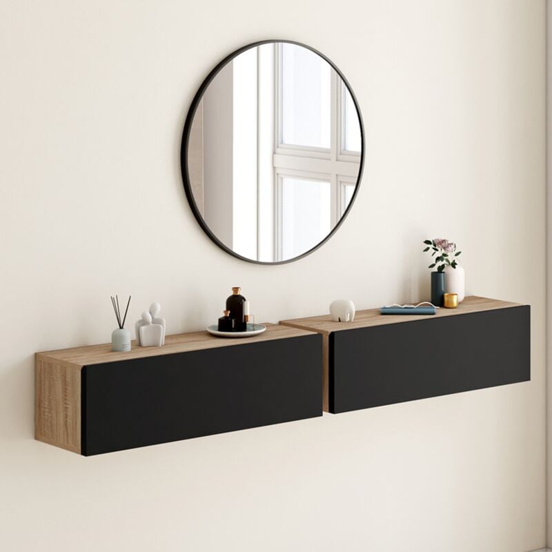 foto del prodotto set di 2 scaffali a muro elyos a 1 anta in legno e nero